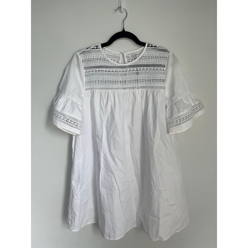 English Factory Eyelet Lace Babydoll Blouse Women Small White Short‎ Sleeve NWT